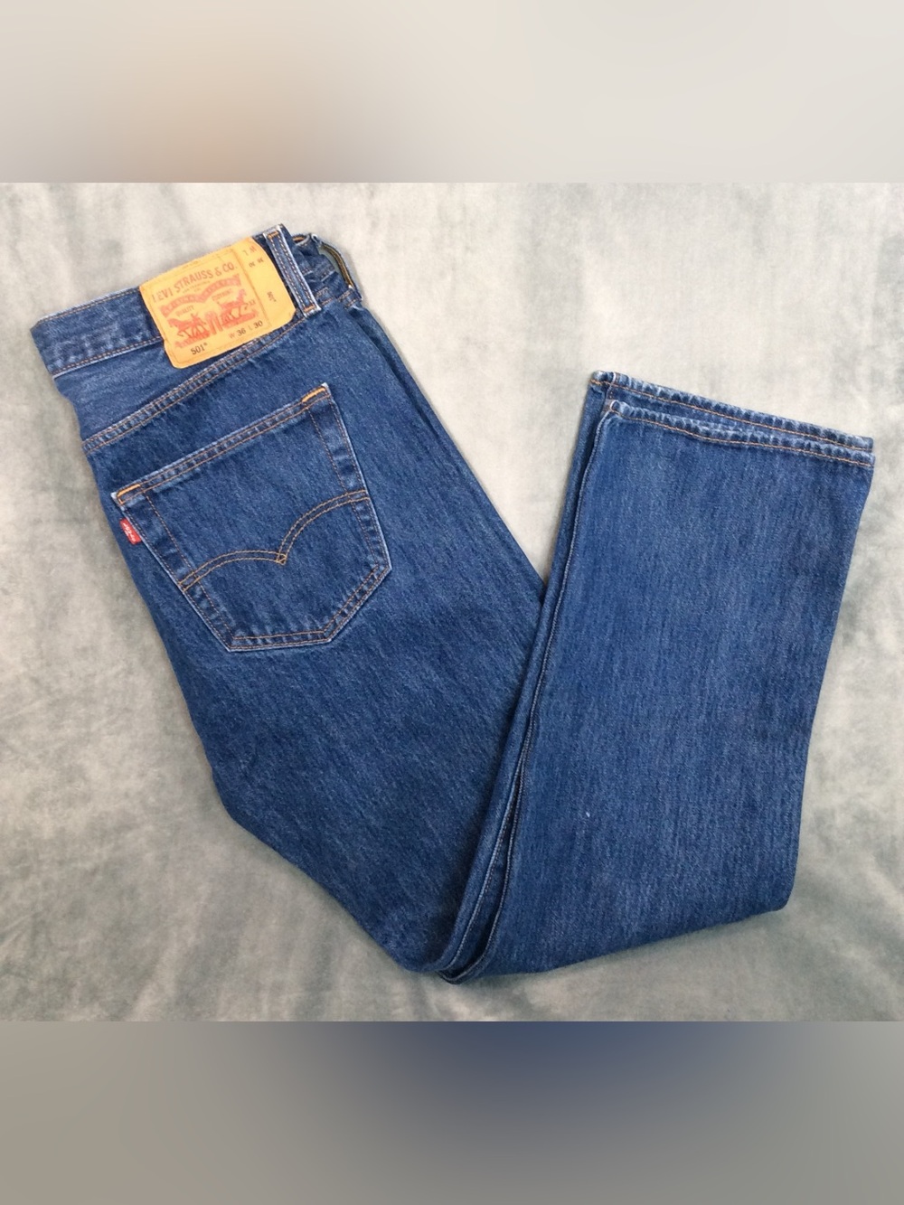 Levi's 501 Straight-Leg Blue Denim Jeans with Leather Patch